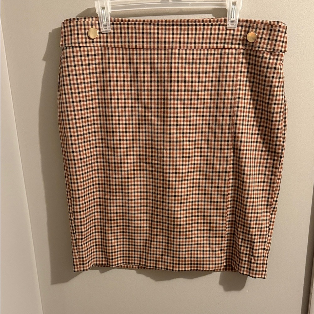 Ann Taylor Brown and Tan Checkered Pencil Skirt